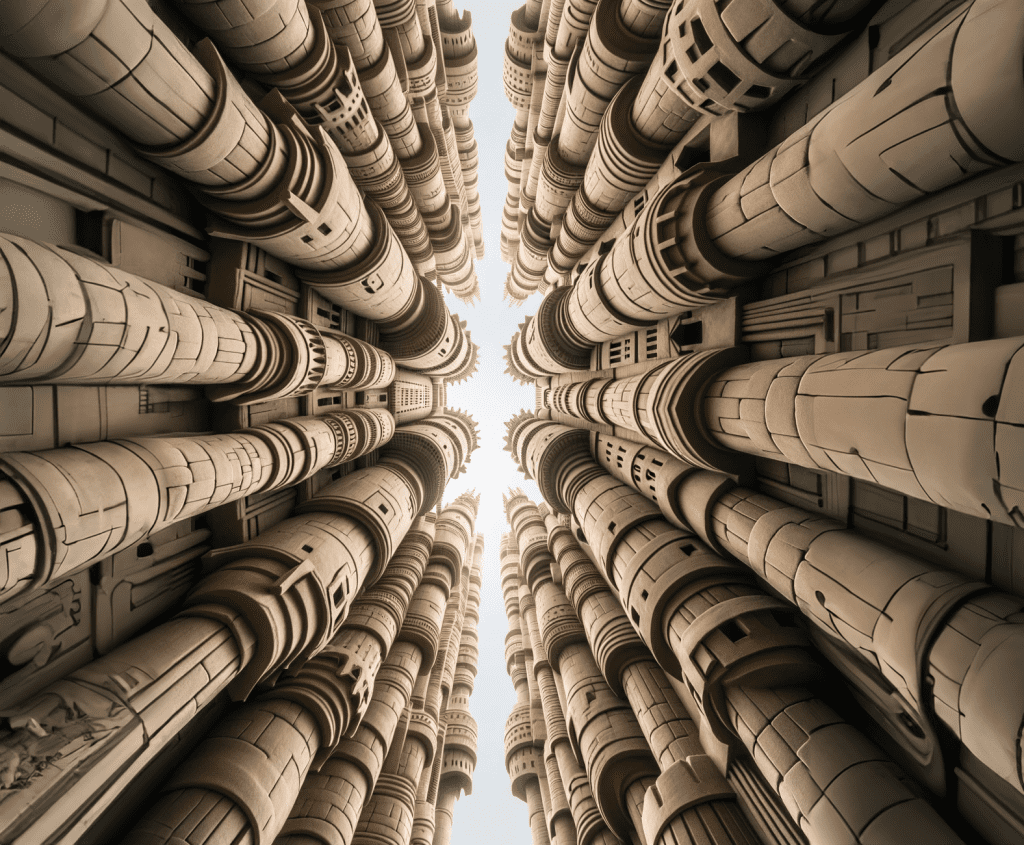 inside the center of a towering sandcastle